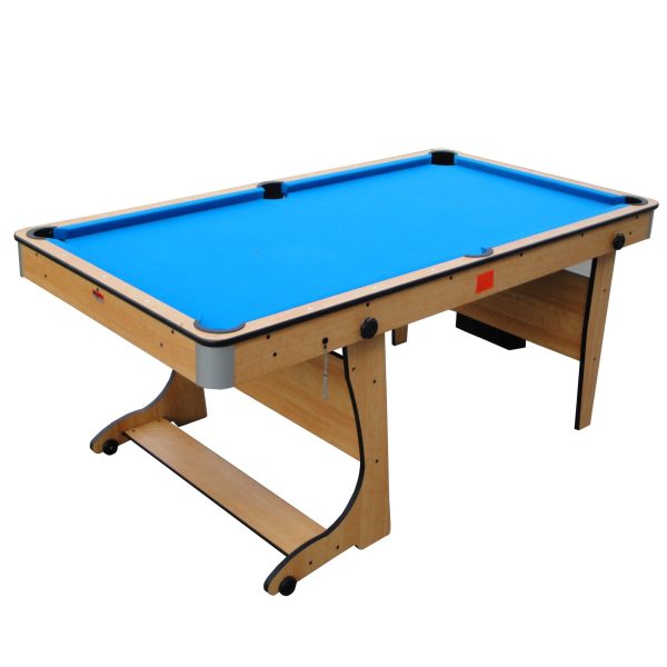 6ft Vertical Folding 3 in 1 Pool Table with Table Tennis Top Blue Cloth/ Beech Finish