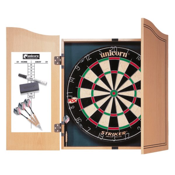 Striker Dartboard & Wooden Cabinet Set