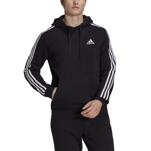 Mens Essentials Fleece 3 Stripes Hoodie Black