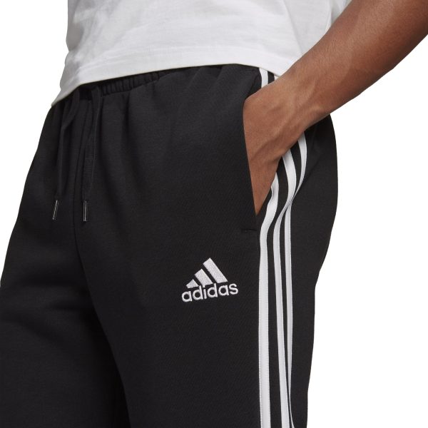 Mens Essentials Fleece Tapered Elastic Cuff 3-Stripes Pants Black