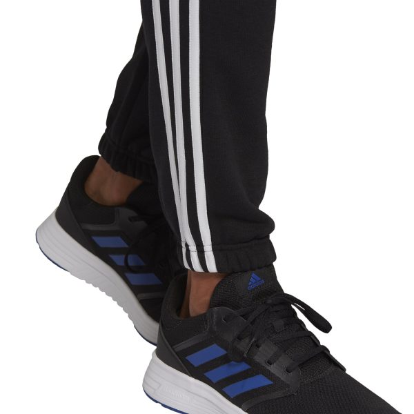 Mens Essentials Fleece Tapered Elastic Cuff 3-Stripes Pants Black