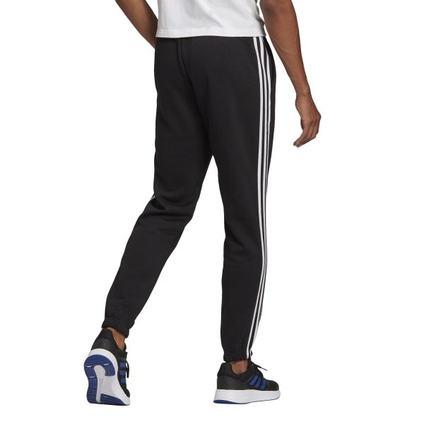 Mens Essentials Fleece Tapered Elastic Cuff 3-Stripes Pants Black