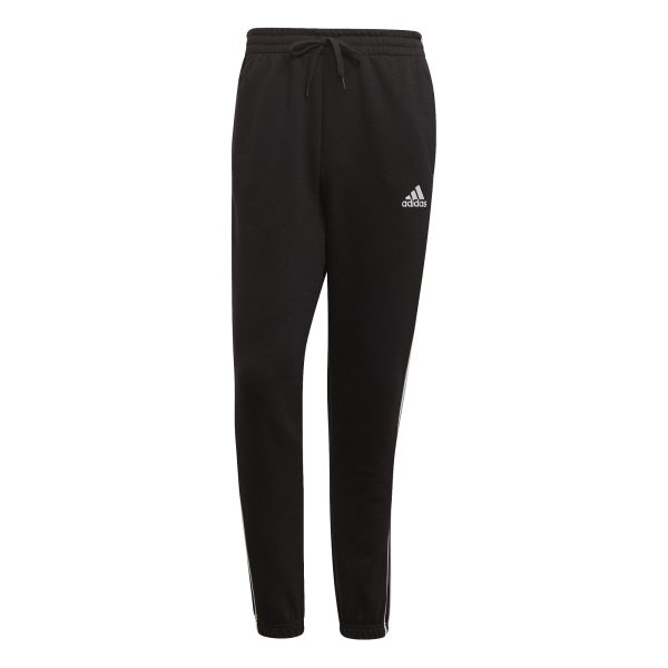 Mens Essentials Fleece Tapered Elastic Cuff 3-Stripes Pants Black