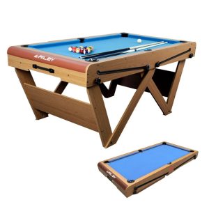 Riley 6ft Folding Snooker/Pool Table with Blue Cloth/Oak Finish