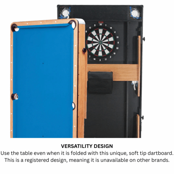 6ft Vertical Folding 3 in 1 Pool Table with Table Tennis Top Blue Cloth/ Beech Finish