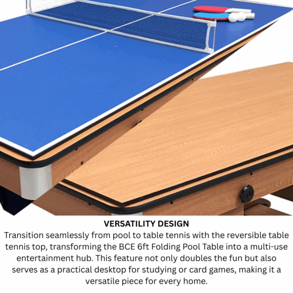 6ft Vertical Folding 3 in 1 Pool Table with Table Tennis Top Blue Cloth/ Beech Finish