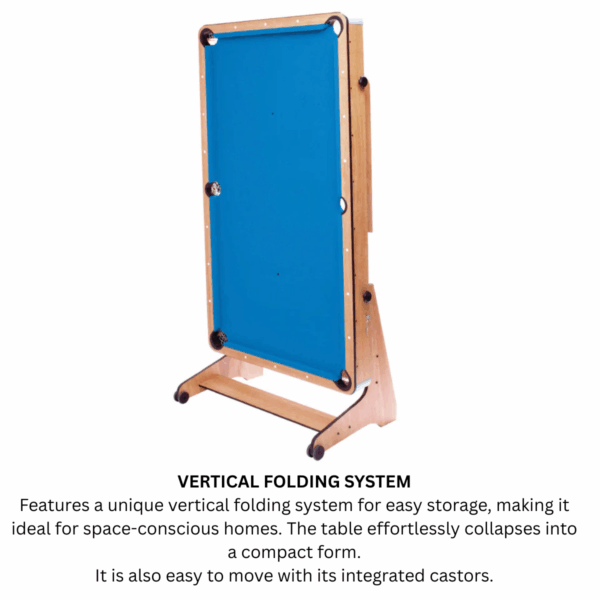 6ft Vertical Folding 3 in 1 Pool Table with Table Tennis Top Blue Cloth/ Beech Finish