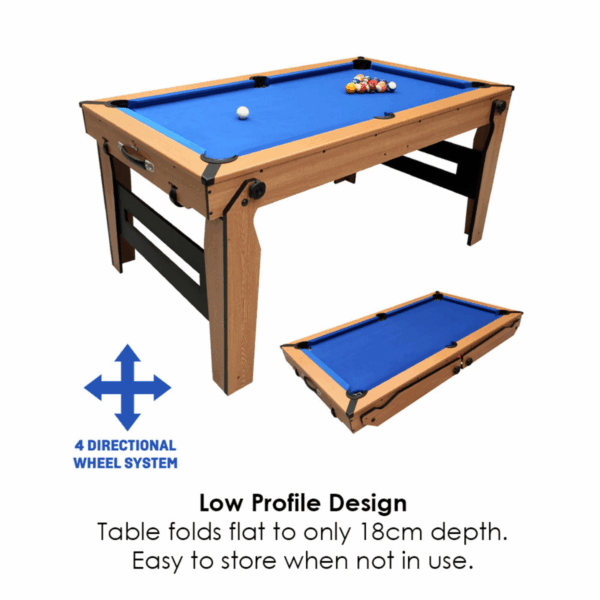 5ft Folding 2 in 1 Pool Table with Table Tennis Top with Blue Cloth/Oak Finish