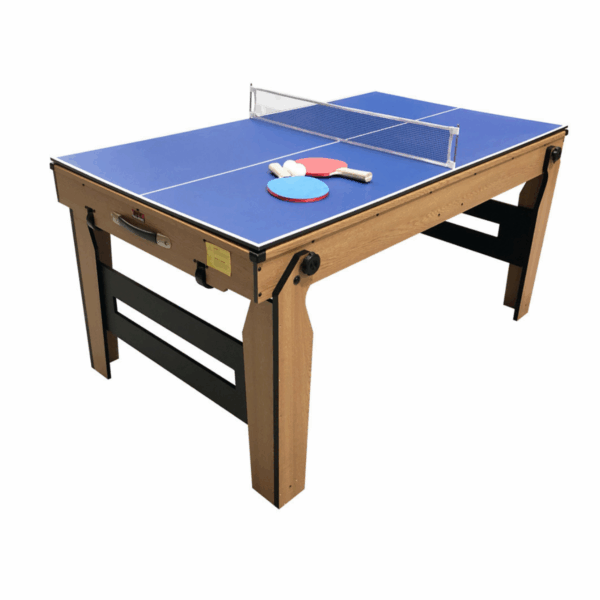 5ft Folding 2 in 1 Pool Table with Table Tennis Top with Blue Cloth/Oak Finish