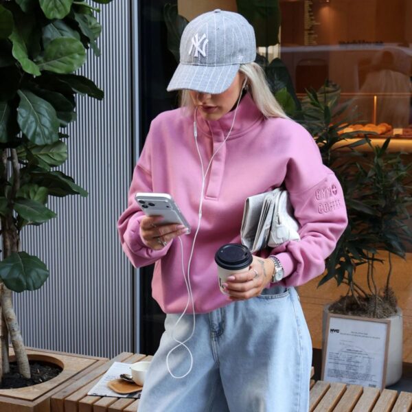 Womens Snap Collar Sierra Pink Velvet Sweatshirt